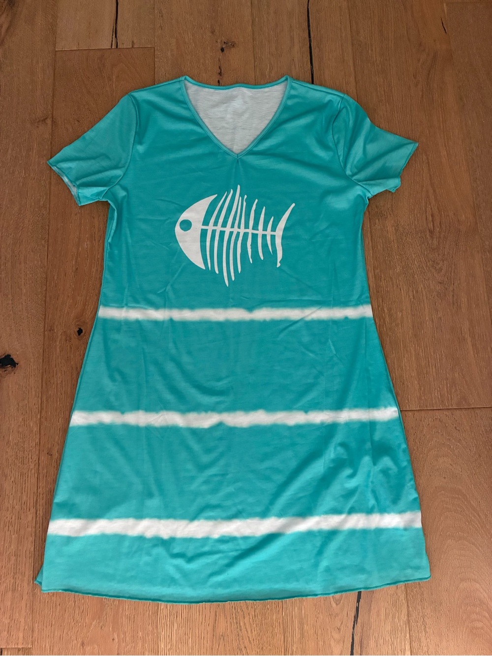 Turquoise Fish Graphic Swim Cover-Up Dress